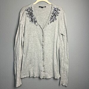 Chadwicks XL Gray Cardigan Retro Sweater Button Up Long Sleeve‎ Floral Applique